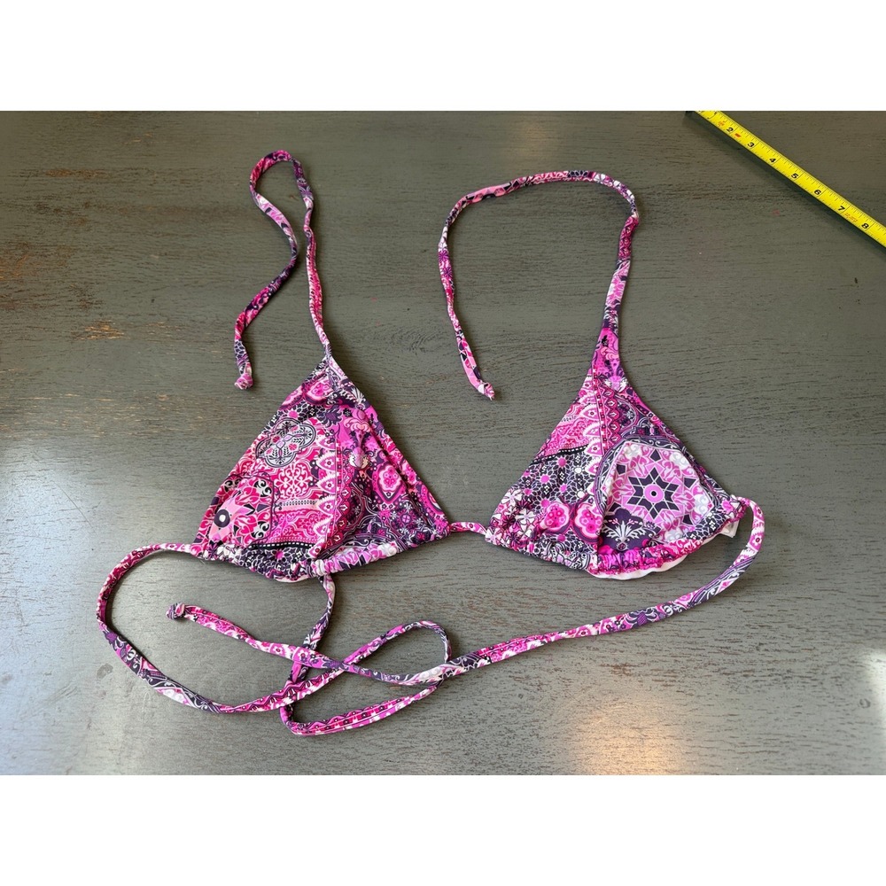 Venus Pink Purple Paisley Mosaic Triangle Bikini Top Size C 32D 34C 36B Halter